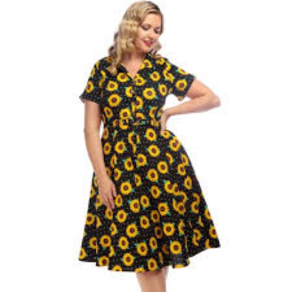 Sunflower Print Black Dress